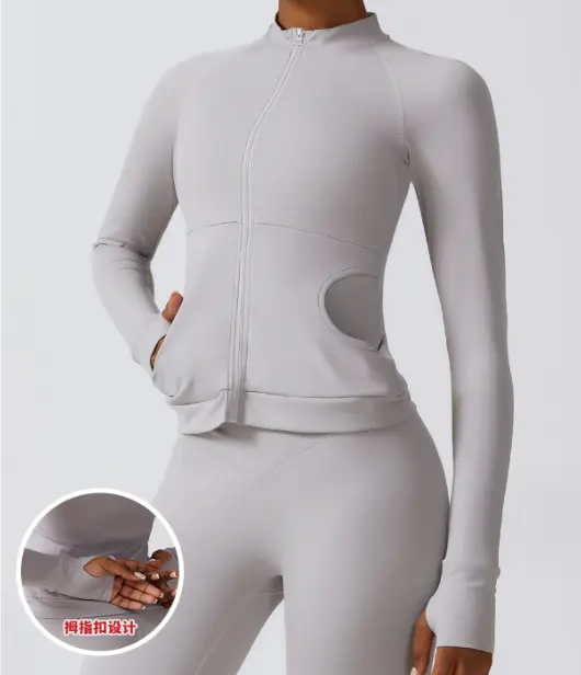 Oem Odm Nude Feeling Frauen Slim Fit Full Zip Up Yoga Gym Fitness Langarm Yoga Anzug für Frau Gym Wear Workout Zipper Jacke