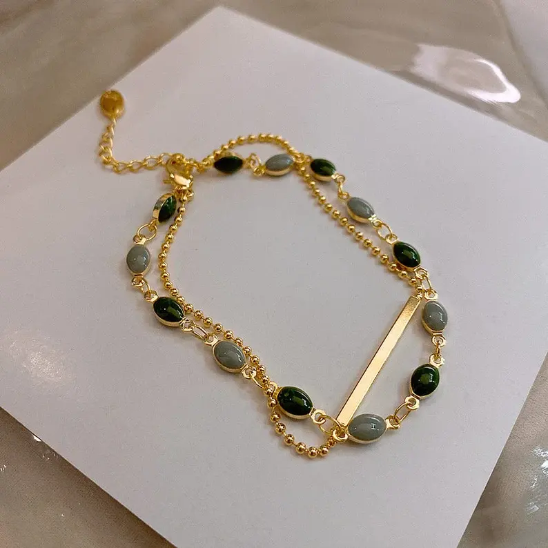 custom fabric bracelet women 14k gold plated bracelets silver 925 jade bracelet natural stone