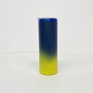 Gobelet isotherme droit et fin en acier inoxydable de 20 oz, bleu plaqué, avec couvercle, gravure laser, revêtement en poudre, dégradé ombré - Product Image 4