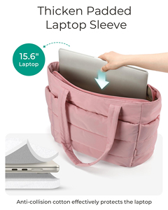 Sac de shopping matelassé pour femmes avec porte-gobelet, compartiment pour ordinateur portable et pochette à cosmétiques - Product Image 4