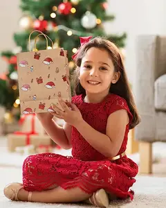 Tas hadiah kertas Kraft tas kemasan permen Natal tas hadiah anak-anak pesta