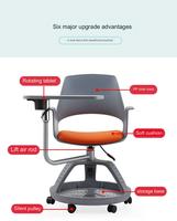 360 bureau d'étudiant pivotant en plastique tablette roue formation réunion conférence chaise école chaise avec bloc-notes