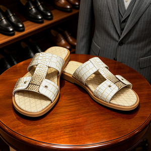 Sandalias de Verano para Hombre, de Piel Genuina con Estampado de Cocodrilo, Punta Abierta, Suela de EVA Antideslizante - Product Image 3