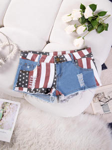 Taille moyenne jean Shorts 2021 femmes nouvelle mode USA drapeau imprimé Denim pôle danse maigre trou chaud pantalon court S-XXL - Product Image 5
