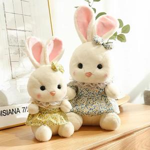 Conejo Blanco Adorable con Vestido Azul y Amarillo, Peluche de Juguete, Muñeco de Peluche Relleno de Algodón PP, Regalo de Juguete de Animal - Product Image 3