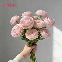 Diskon Super CM-DC014 Bunga Ranunculus Buatan Berkualitas Baik Warna Pink, Bunga Buatan Realistis Warna Pink