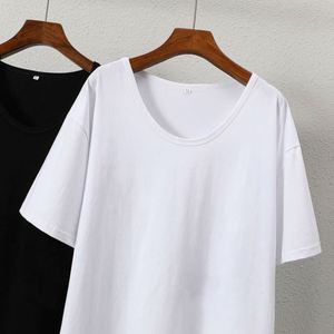 NY Büyük Beden Pamuklu U Yaka Tişört, Kavisli Kenarlı Kısa Kollu Kadın Yazlık Bol Orta Uzun Bluz - Product Image 3