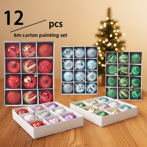 ลูกบอลคริสต์มาสพลาสติกขนาด 6 ซม. จำนวน 12 ชิ้น สำหรับตกแต่งต้นคริสต์มาสและบ้าน  ของตกแต่งปีใหม่  ของประดับตกแต่งวันคริสต์มาส - Product Image 1