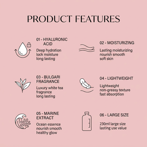 Lotion corporelle parfumée au thé blanc Lxpure, 230 ml, hydratante à l'acide hyaluronique, vitamine E et beurre de karité, <span class=keywords><strong>pour</strong></span> femmes, fabrication OEM - Product Image 4