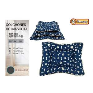 Set di Cuscini per Cani in Cotone Spesso di Alta Qualità, Tre Pezzi con Fondo Blu a Forma di Osso per Letti per Animali - Product Image 1