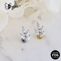 VORA Hoja Marquise Piercing F136, clou d'oreille hypoallergénique à filetage interne pour hélix, cartilage et labret, Or 18K