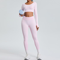 Ensemble de yoga d'entraînement, haut à manches longues et leggings taille haute, vêtements de fitness slim, ensemble de gym pour femmes grandes tailles