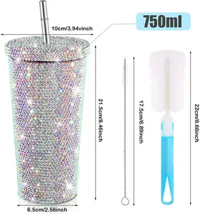 17oz Sparkly Thermal Cup with Lid and Straw Glitter Coffee Cup Double Wall Vacuum Straw Fancy Tumbler
