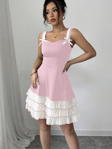 Women's 2026 summer new style European and American suspender <b>dress</b> contrast color multi-layer cake <b>dress</b> - Product Image 3