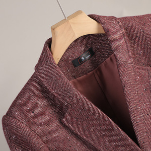 Women's Wool Blazer Brown Solid Color One Button Pocket Design Autumn Winter Coat - Product Image 4