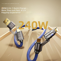 Câble de charge rapide 4-en-1 240W, câble de données multifonction USB-A/Type-C/L tressé en nylon de 1,8 m