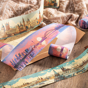 1 Rollo de Cinta Adhesiva Decorativa con Temática de Viajes, <span class=keywords><strong>Serie</strong></span> Viajero Europeo, Estilo Retro para Collage y Diario - Product Image 4