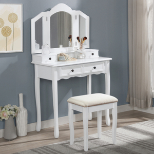 Sanlo Solid Oak Wooden Vanity Makeup <b>Table</b> and Stool Set with Lighted <b>Mirror</b> Removable Feature White Bedroom Furniture - Product Image 2