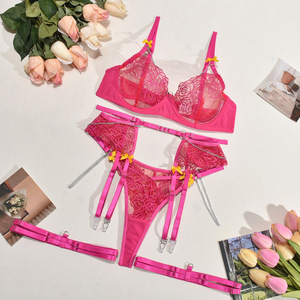ชุดชั้นในเซ็กซี่ปักลายโบว์สไตล์ยุโรปและอเมริกาขายดีข้ามพรมแดน ดีไซน์เย้ายวนทรงเข้ารูป ชุด 4 ชิ้น - Product Image 6