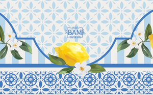 Tapis de Mahjong Premium La Dolce Vita, motif floral bleu, blanc et citron, en néoprène imperméable et antidérapant, idéal pour les soirées de <span class=keywords><strong>jeu</strong></span> sur le thème italien - Product Image 2