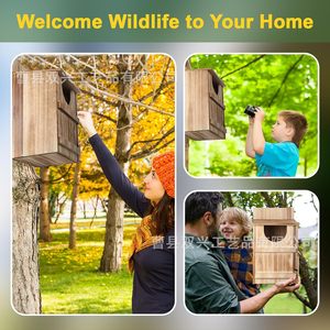 Casa de pájaros de madera para exteriores, de tamaño pequeño, para montar en la pared, para la cría y alimentación de búhos. - Product Image 3