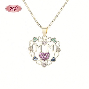 Colliers pendentifs cœur pour femme en laiton plaqué or 18 carats avec zircone cubique colorée 3A, bijoux fantaisie en gros pour maman - Product Image 2
