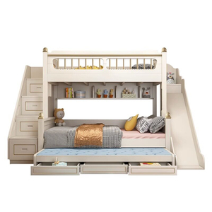 Cama litera contemporánea para niños, de madera maciza, doble, cómoda, que ahorra espacio, multifuncional, con almacenamiento, para habitaciones pequeñas - Product Image 3