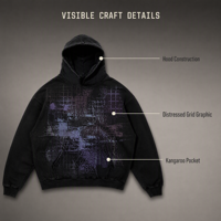 Sweat à capuche noir Original Plum Shadow Grid, pull streetwear violet abstrait pour la vente en gros de vêtements personnalisés