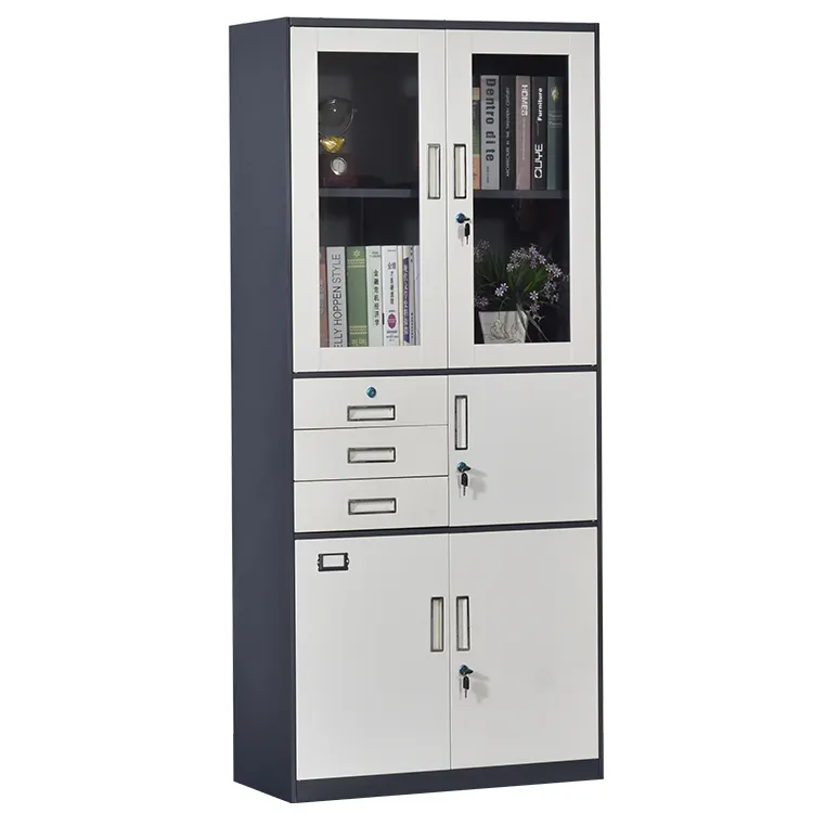 Wholesale cheap Office Cabinet 3 left drawers Swing Glass Door 4 Shelves Steel Cupboard
