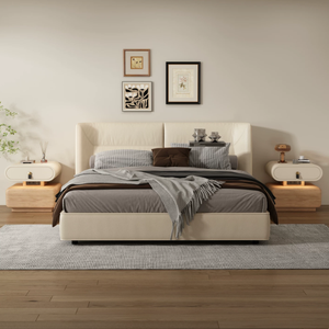 Hot Sale Solid Wood Frame Leather Surface with Sockets and Motion-Sensor Lamp Smart Bedside Table BTBT017 for Home or <strong>Totel</strong> - Product Image 4
