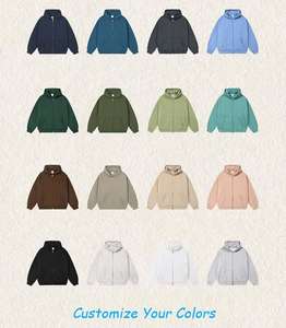 Sweat à capuche zippé pour homme surdimensionné en coton épais 100% teint uni délavé avec logo personnalisé streetwear - Product Image 5