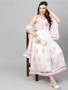 Conjunto Anarkali Estampado Rosa Mulmul de Buena Calidad con Pantalón y Dupatta para Mujer, Producto de Fábrica con Tela de la Mejor Calidad a Precio de Mayoreo - Product Image 2