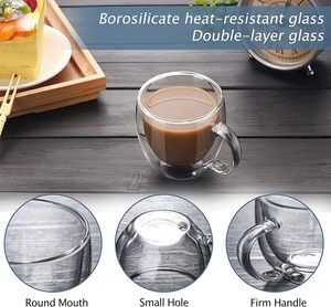 Thân Thiện Với Môi Rõ Ràng Đôi Tường Cách Điện Cao Thủy Tinh Borosilicate Cà Phê Espresso Cốc Với Xử Lý - Product Image 5