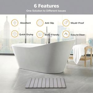 Tapis de bain carré rayé à séchage rapide, tapis de sol de luxe pour la maison - Tapis de bain pliable en pierre de diatomite naturelle antidérapant - Product Image 3