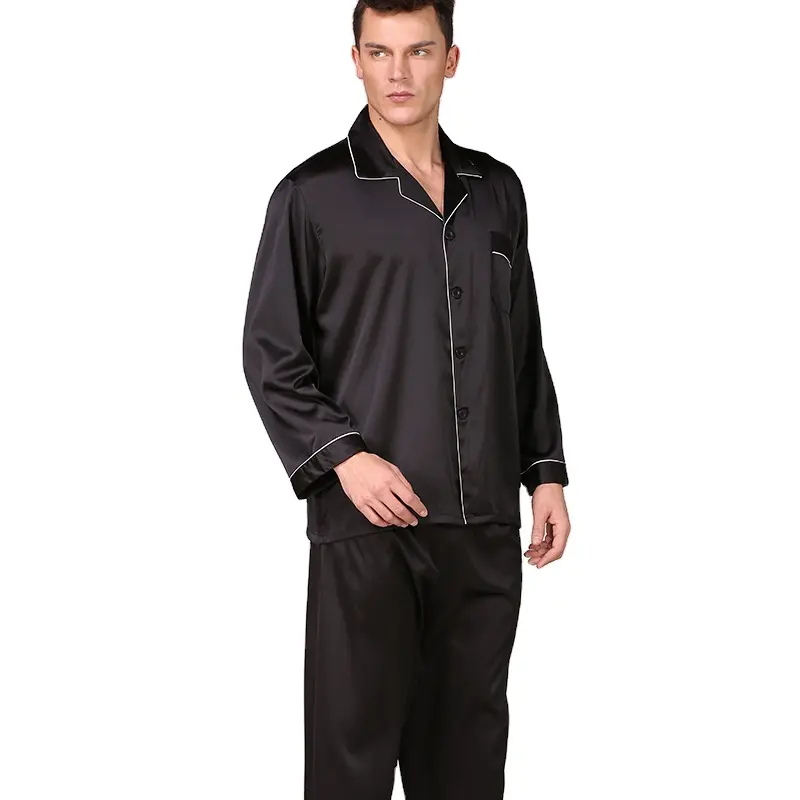 Ropa de dormir Pijamas para hombre Loungewear Satén Negro Talla Grande Nueva moda cómoda