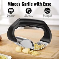 Nouveaux gadgets de cuisine 2 en 1 : presse-ail en acier inoxydable, hachoir à bascule avec trancheuse