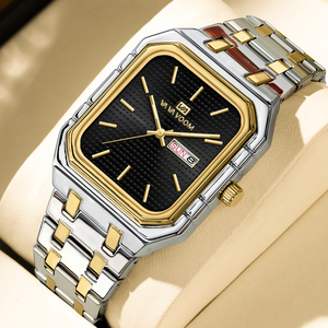 Black Gold Square <b>Case</b> Wrist Watch Premium Stainless Steel Band Quartz Watch for Men - Product Image 2