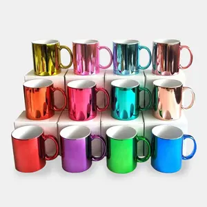 Premium 11oz Custom Logo Shiny Color Blank Sublimation Metallic Plated Ceramic Mug for Coffee