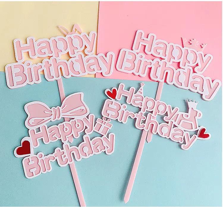 Vente en gros de décorations personnalisées pour fête, décorations de gâteau de luxe, décorations d'anniversaire verticales en acrylique doré pour gâteaux