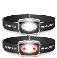Vente en gros de bandeau réglable, lampe frontale à LED, lumière rouge et blanche, lampe frontale de camping à piles sèches pour la pêche en cours d'exécution