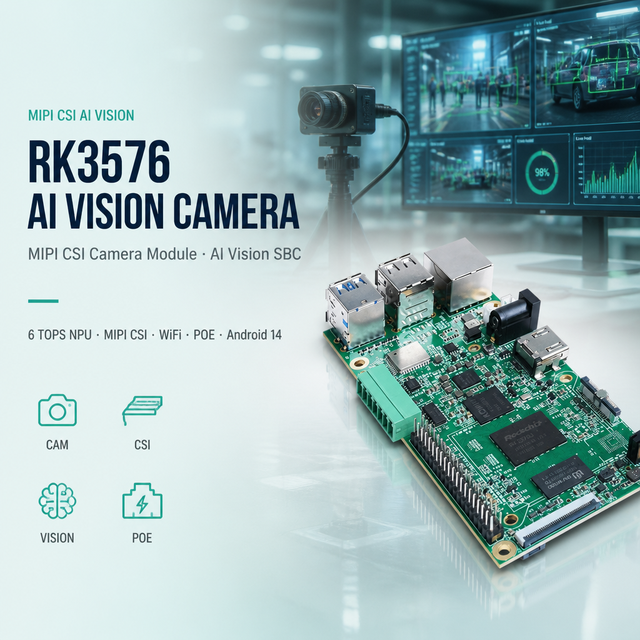 RK3576 Camera Module MIPI CSI AI Vision Single Board Computer 6 TOPS NPU Android 14 Debian 12 WiFi POE Embedded Industrial Board