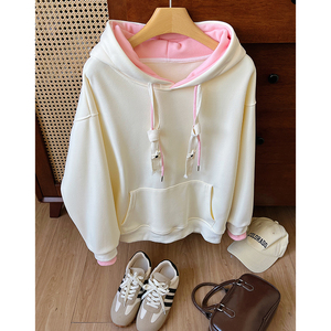 Sweat-shirt à capuche surdimensionné pour femme, col rond, avec logo personnalisé, broderie imprimée, vente en gros - Product Image 2
