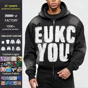 Muestras Gratis de Ropa Personalizada, Sudaderas con Capucha de Estilo Urbano, Bordados Desgastados, Parches, Talla Grande, Efecto Deslavado al Sol, Lavado Ácido, Vintage, con Cierre - Product Image 1