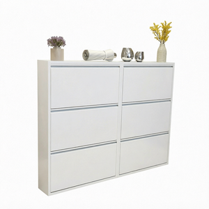 Meuble à chaussures en acier à porte rabattable, gain de place, 3 niveaux, autoportant, traditionnel, écologique, capacité 24-35 paires, minimaliste, dissimulé - Product Image 1