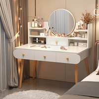 Table de maquillage moderne minimaliste en bois de bouleau durable avec miroir éclairé et rangement pour petites chambres, couleur personnalisable