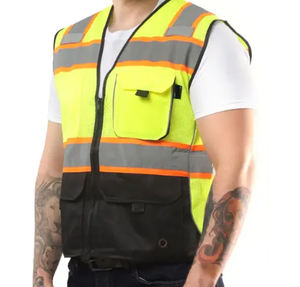 سترة أمان عالية الوضوح بأربعة جيوب، ملابس عمل للمستودعات والبناء، سترة عاكسة معززة للرؤية مع سحاب - Product Image 3