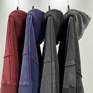 Custom High Quality Heavyweight Cotton Men <b>Zip</b> <b>Up</b> <b>Hoodies</b> Man Vintage Wash Blank French Terry Casual Streetwear Hoodie TKAN9249 - Product Image 4