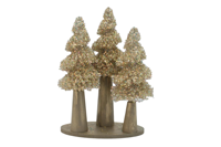Décorations de Noël, Ornements de Bureau, Mini Sapins de Noël Scintillants, Base en Bois, Ensemble de Trois, Accessoires de Vitrine Festifs