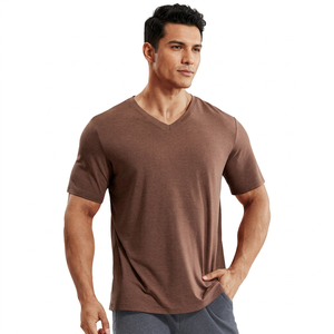 T-shirt décontracté pour homme en coton/élasthanne noir, coupe classique, tricoté sur le devant, respirant, écologique, séchage rapide, manches courtes, col rond - Product Image 1