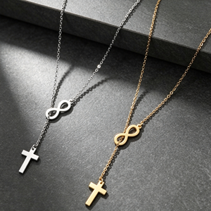 Breloque en acier inoxydable plaqué or 18K, pendentif croix Infinity, collier, bijoux tendance pour femmes et dames - Product Image 1